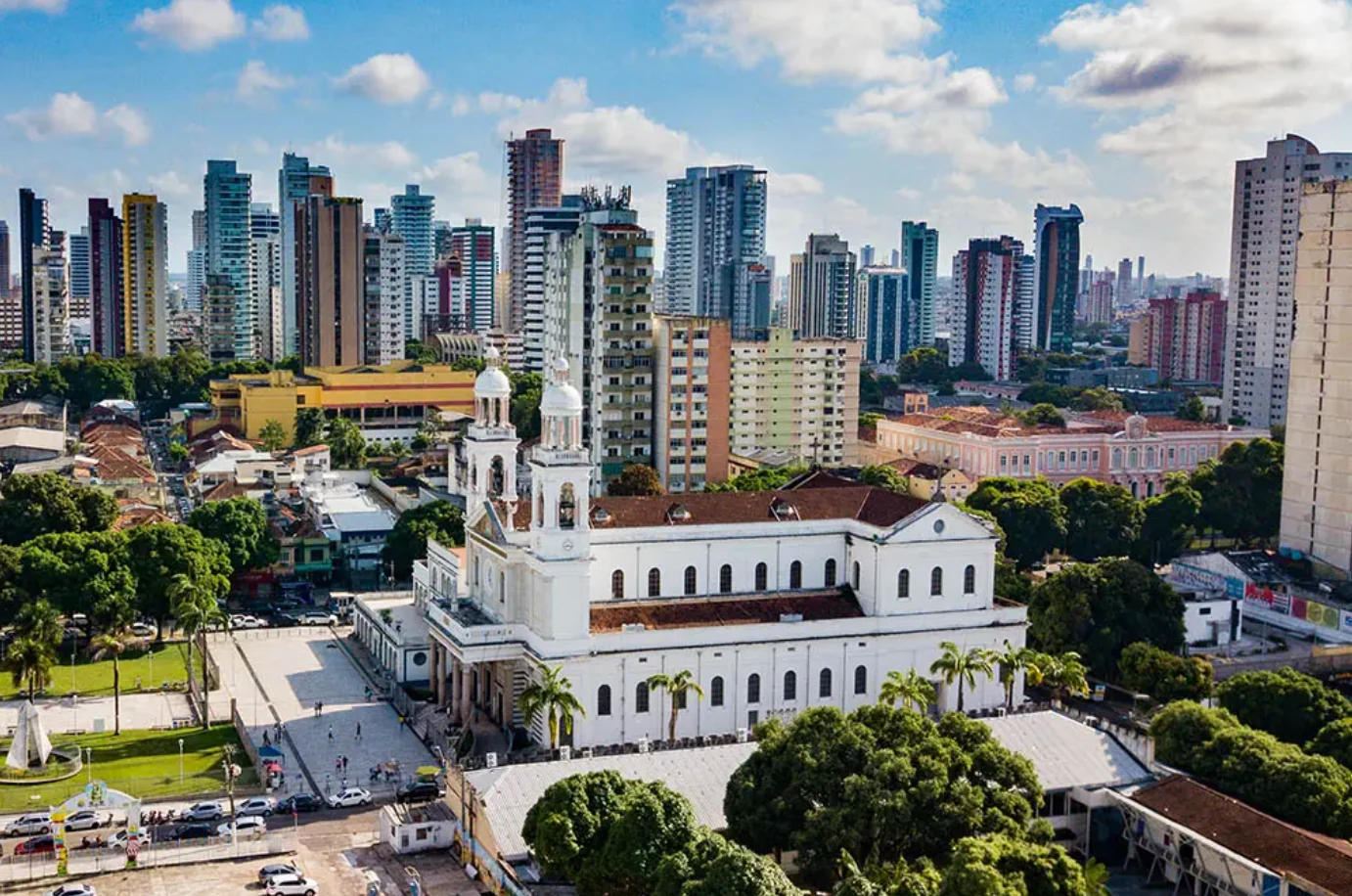 Aerial view of the Basilica Sanctuary of Nazaré and urban Belém