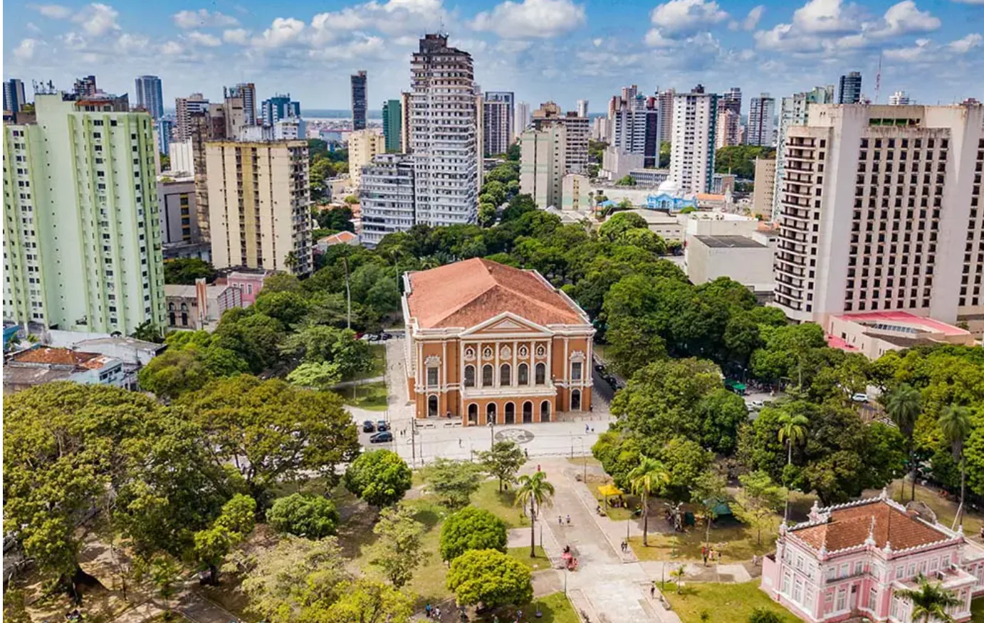 Aerial view of Theatro da Paz and Praça da República